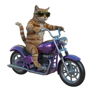 a cat is riding on a purple motorcycle