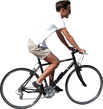 a man riding a bike on a white background