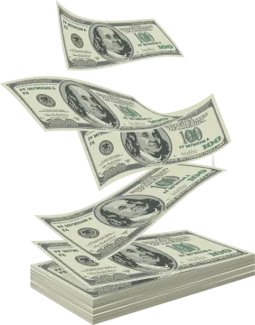 a stack of money flying in the air
