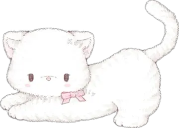 a drawing of a white cat with a pink bow