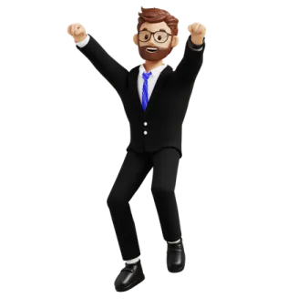 a man in a suit and tie with his arms up