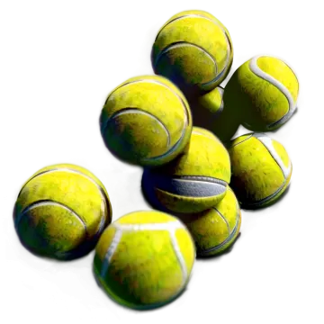 a bunch of tennis balls on a white surface