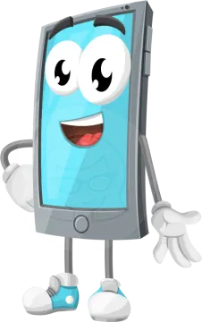 a cartoon cell phone with arms and legs