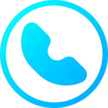 a blue phone icon in a circle
