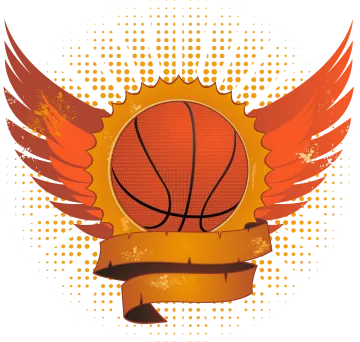a basketball ball with wings and a ribbon