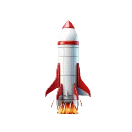 a red and white rocket on a white background