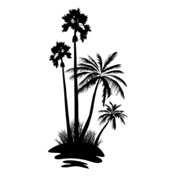 a black and white silhouette of palm trees