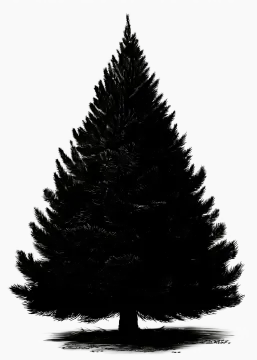 a black and white drawing of a pine tree