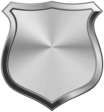 a shiny metal shield with a black border