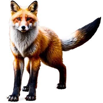 a red fox standing in front of a white background