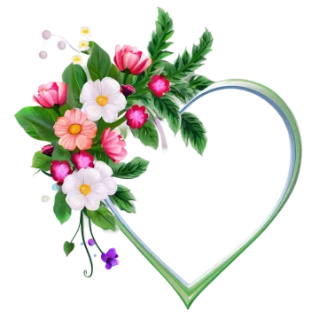 a heart shaped frame with flowers and leaves