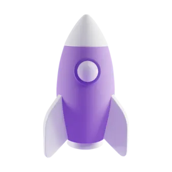 a purple rocket on a white background