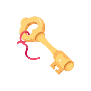 a golden key with a pink ribbon around it