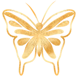 a golden butterfly on white background