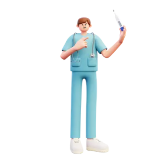 a man in scrubs holding a toothbrush