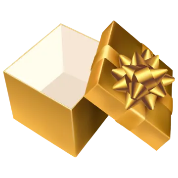 a gold gift box with a bow