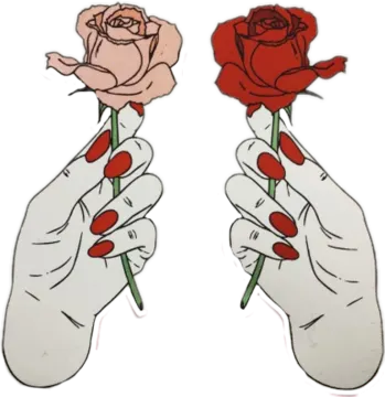 a pair of hands holding two roses