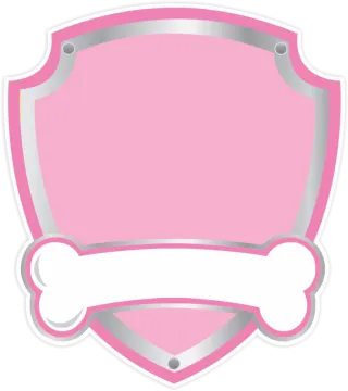 a pink shield with a bone on it