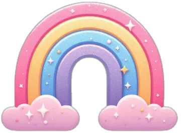 a rainbow shaped paper cutout with stars and clouds