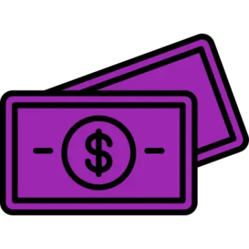 a purple money bill with a dollar symbol