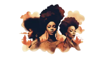two women with afro hairs in front of a white background