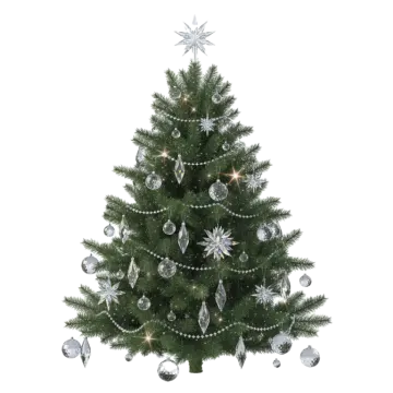 a white christmas tree with silver and silver decorations