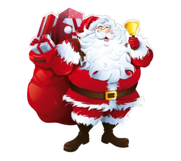 a cartoon santa holding a bag of presents