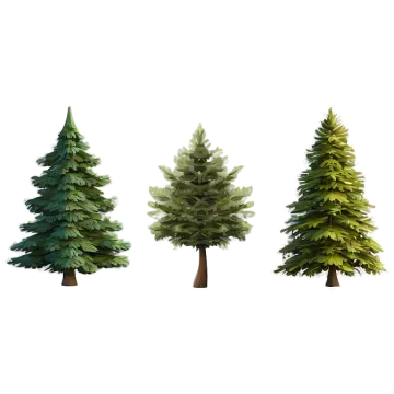 three different types of trees on white background