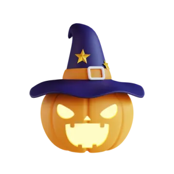 a pumpkin with a witch hat on it
