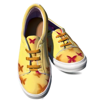 a pair of yellow shoes with butterflies on them