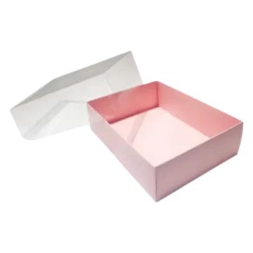 a pink and white box with the lid open