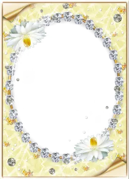 a yellow frame with white flowers and crystals