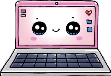 an image of a laptop with eyes on it