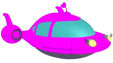 a pink submarine with a yellow light on it
