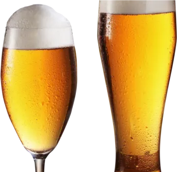 two glasses of beer with ice on top