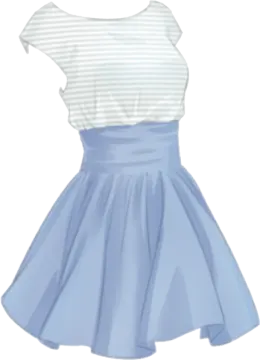 a white and blue dress with stripes on it