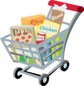 a shopping cart filled with food items
