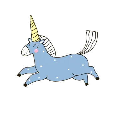 a blue unicorn with a yellow horn