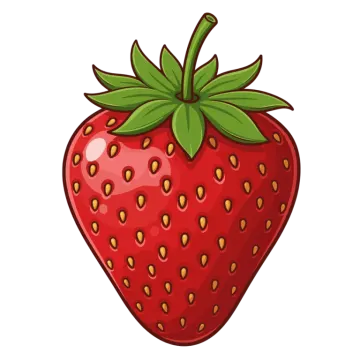 a strawberry with green leaves on it