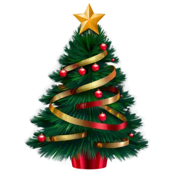 a christmas tree with red and gold ribbons