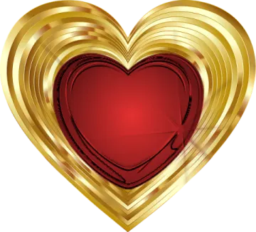 a gold heart with a red background