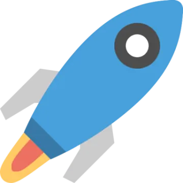 a blue rocket on a white background