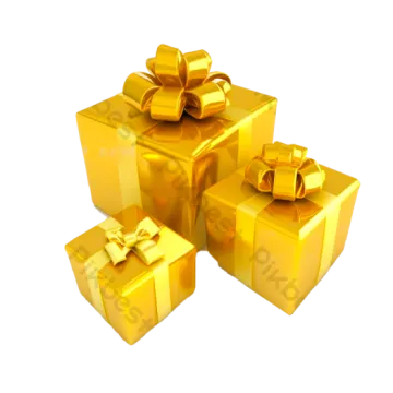 three gold gift boxes with bows