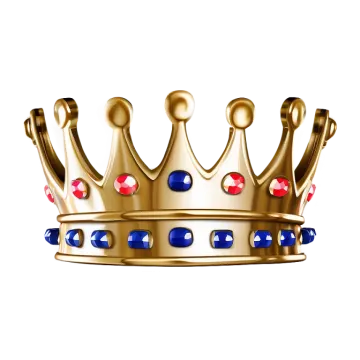 a gold crown with red, white and blue gems