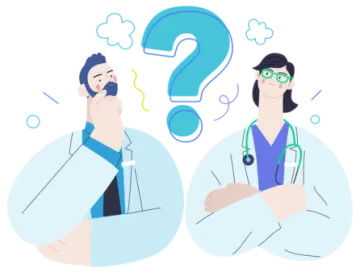 two doctors with question marks