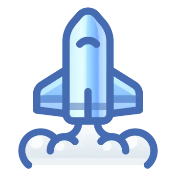 a blue and white rocket on a white background