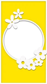 a yellow background with white flowers in the center