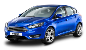 a blue ford focus parked on a white background