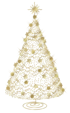 a gold christmas tree with stars on it