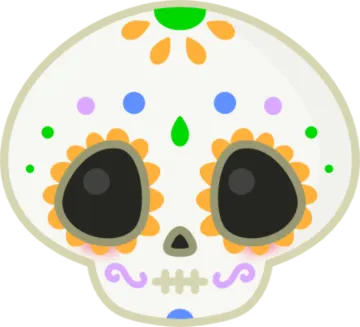 a cartoon skull with flowers on its head